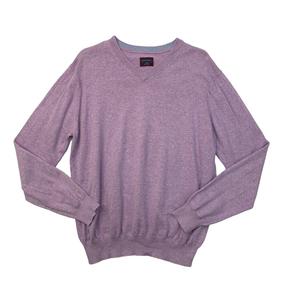 UNTUCKit Sweater Mens L Large Dahlia V Neck Cotton Cuffed Long Sleeve Pullover